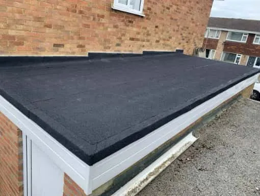 New felt flat roof finished on a garage
